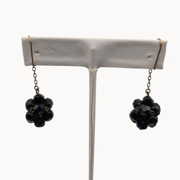 Whimsigoth Dark Academia Retro Glam Party Black Bead Cluster Dangle Drop Earring - Picture 6 of 7